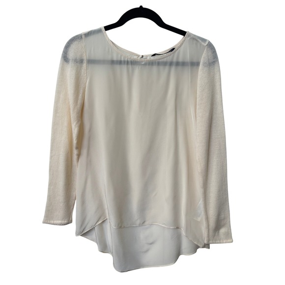 Zara Woman Tops - Zara Woman Silk & Wool Mixed Media Blouse Cream High Low Long Sleeve Medium
